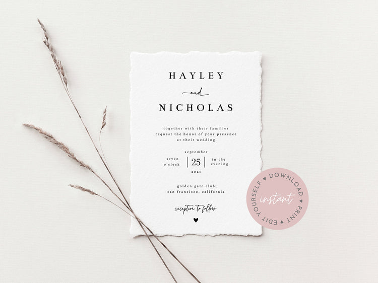 Minimalist Wedding Invitation Set, INSTANT DOWNLOAD, Modern, Simple, Elegant, Editable Template, Invite, RSVP, Details