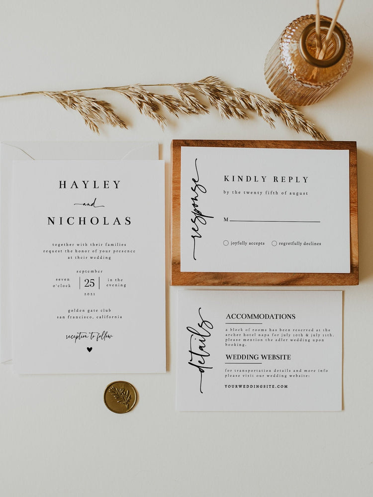 Minimalist Wedding Invitation Set, INSTANT DOWNLOAD, Modern, Simple, Elegant, Editable Template, Invite, RSVP, Details