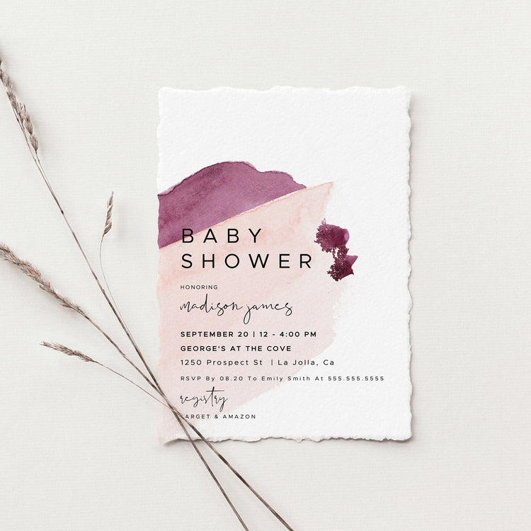 DAKOTA | Abstract Pink & Burgundy Baby Shower Invitation