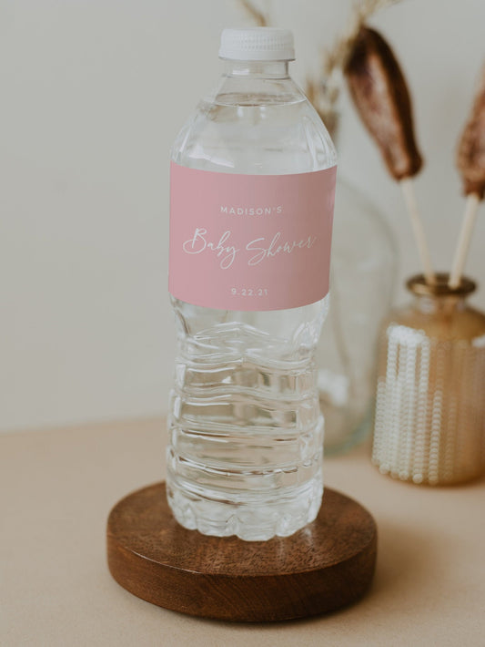 Pink Baby Shower Water Bottle Label Template | Girl Baby Shower | Water Bottle Label | Minimalist Baby Shower