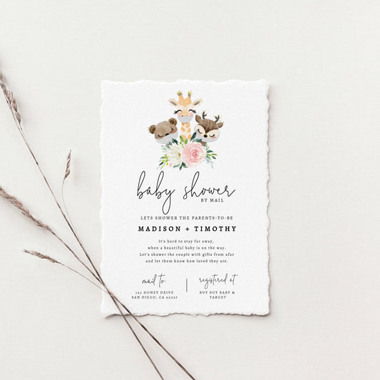 Baby Shower by Mail Template, Quarantine Animals, Social Distancing Shower Invite, Editable Text, Instant Download