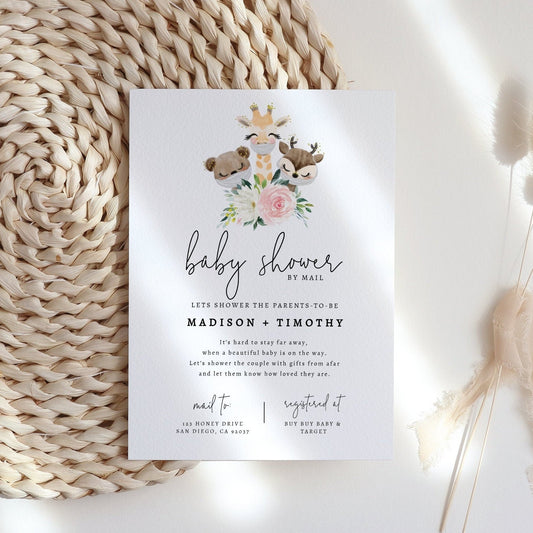Baby Shower by Mail Template, Quarantine Animals, Social Distancing Shower Invite, Editable Text, Instant Download