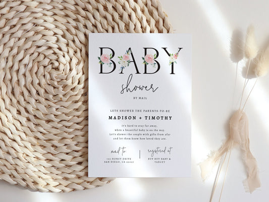 Baby Shower by Mail Template, Floral Baby Shower, Social Distancing Shower Invite, Editable Text, Instant Download