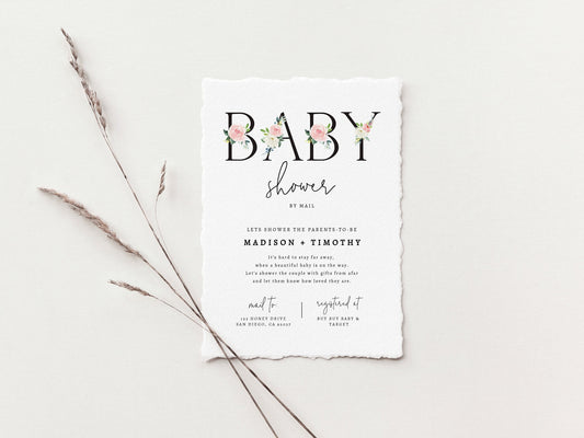 Baby Shower by Mail Template, Floral Baby Shower, Social Distancing Shower Invite, Editable Text, Instant Download