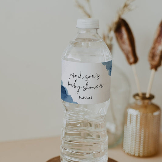 DAKOTA | Blue Watercolor Baby Shower Water Bottle Label