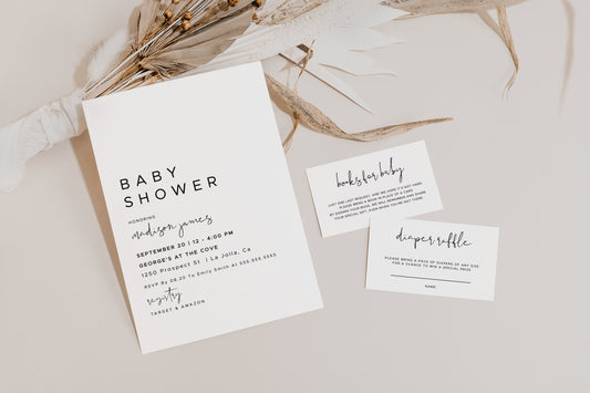 Minimalist Baby Shower Invitation Suite, Baby Shower, DIY Baby Shower Invitation, Minimalist Baby Shower, Editable Invitation #013MM