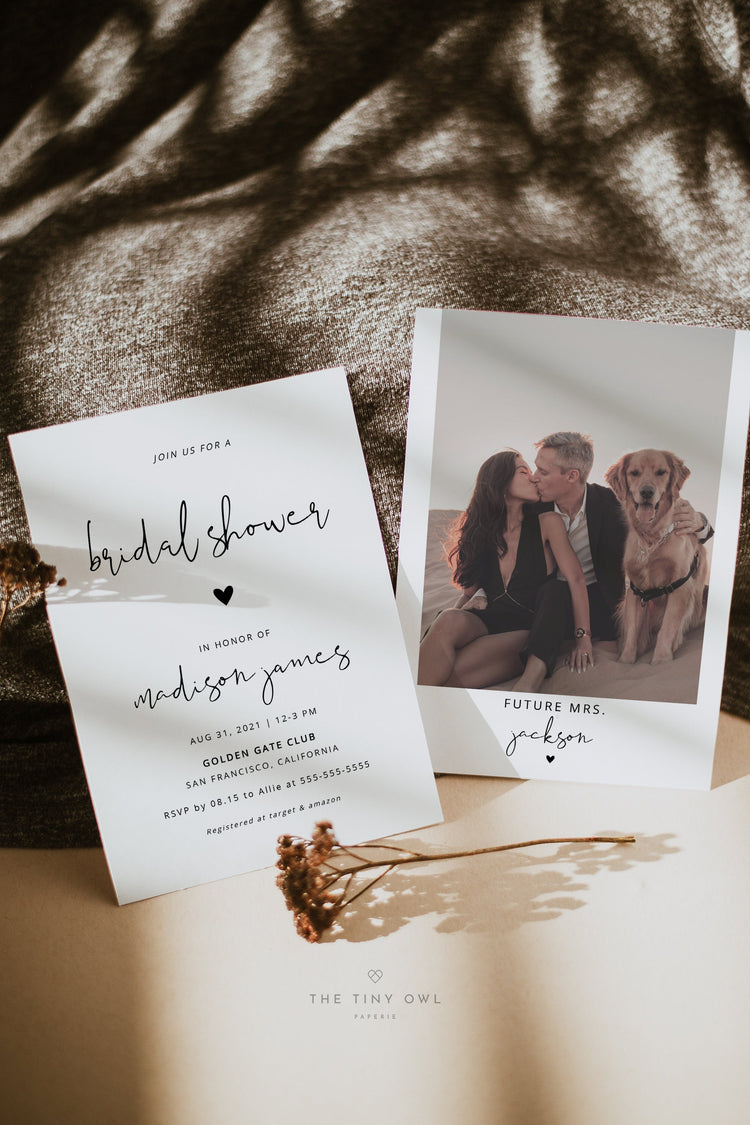 Bridal Shower Invitation, Photo Bridal Shower Invite, Simple Modern Minimalist Bridal Shower Evite Printable Instant Download DIY #057T