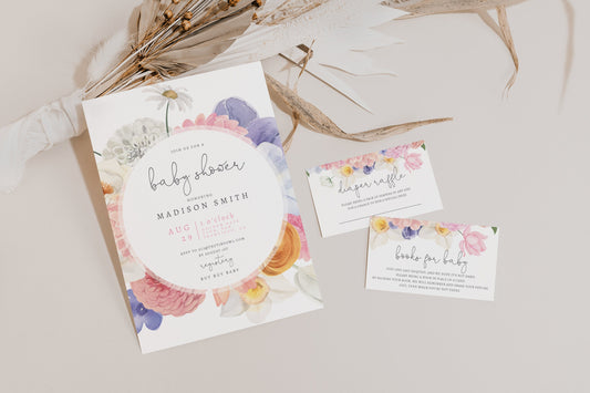 Baby Shower Invitation Suite, Floral Garden Baby Shower Invitation, Spring Floral, invitation template, digital download, printable #07PF