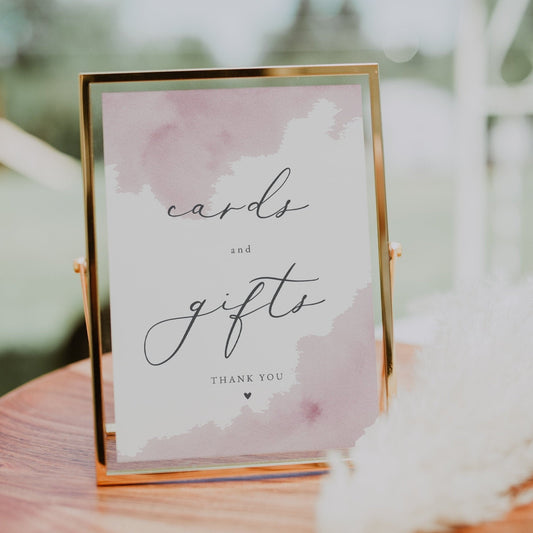 Cards & Gifts Sign, Blush Pink Baby Shower, Printable Sign, Girl Baby Shower, Pink Watercolor Baby Shower #02BW