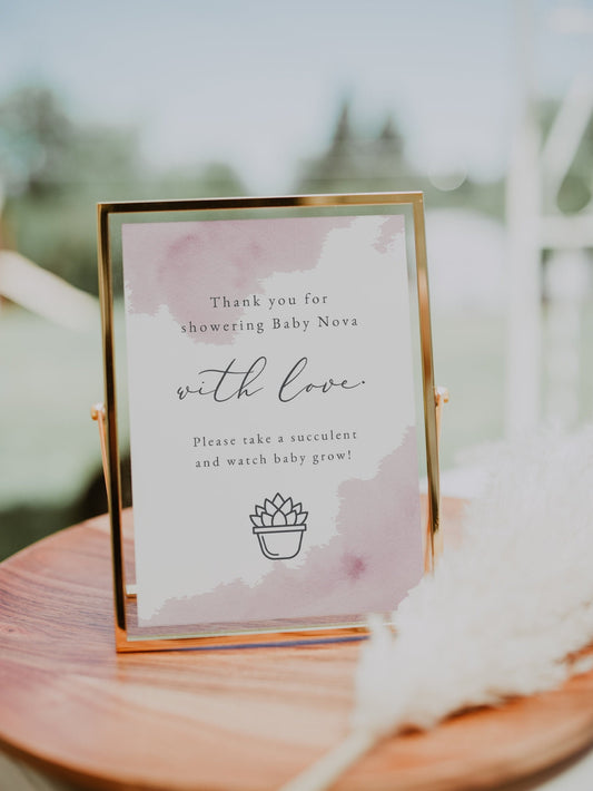 Succulent Baby Shower Sign, Blush Pink Baby Shower, Printable Sign, Watercolor, Watch Me Grow Sign, Baby Succulent Sign #02BW