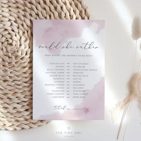 EDITABLE Would She Rather Game, Printable Baby Shower Games, Would She Rather, Baby Shower Games, Baby Game  #02BW