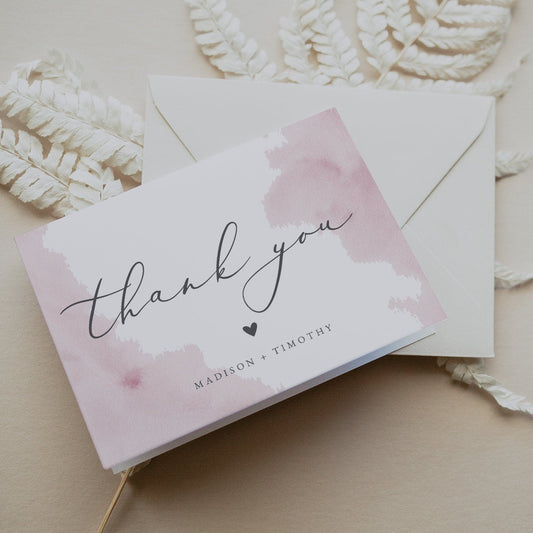 Blush Pink Watercolor Thank You Card, Oh Baby Baby Shower, Editable Template, Flat & Folded Note Card, Instant Download #02BW