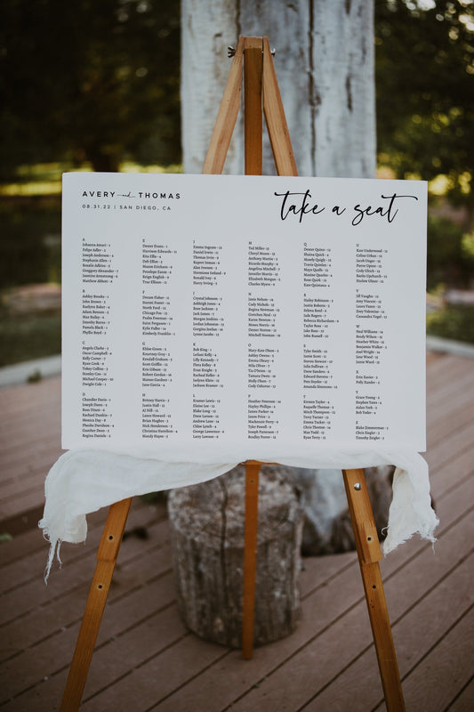 Minimalist Wedding Seating Chart Template, Alphabetical Seating Chart, Modern Seating Chart Board, Simple Clean Wedding Seating Sign #0511A
