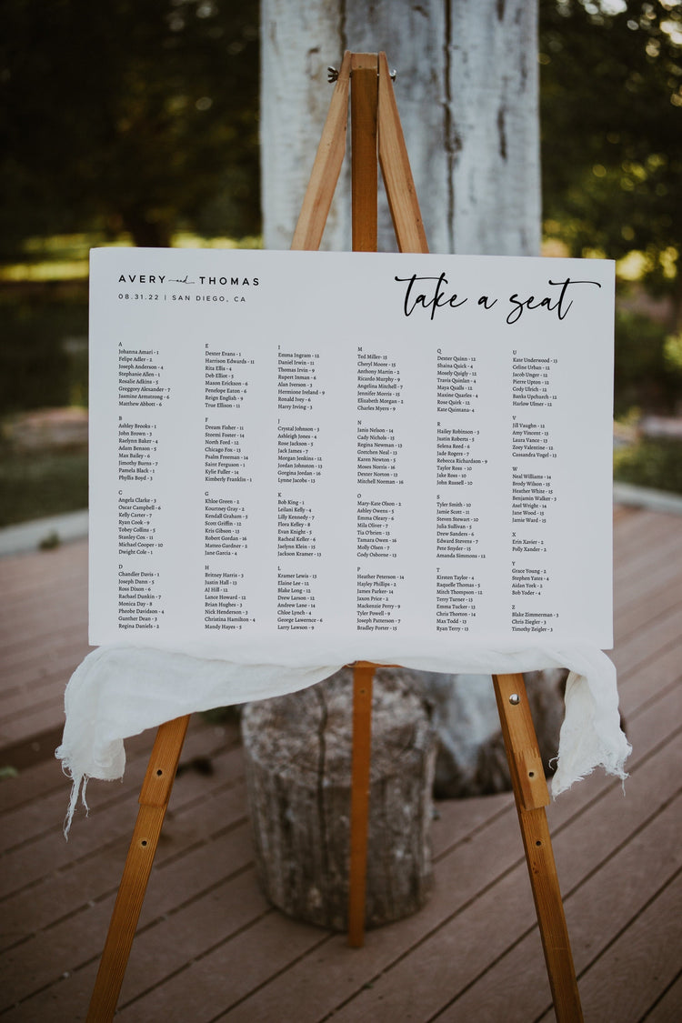 Minimalist Wedding Seating Chart Template, Alphabetical Seating Chart, Modern Seating Chart Board, Simple Clean Wedding Seating Sign #0511A