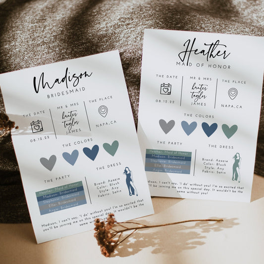 Bridesmaid Info Card Template, Bridesmaid Box Detail Card, Bridesmaid Proposal Info Card, Modern Bridesmaid Infographic