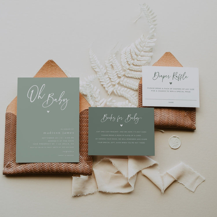 AVERY | Sage Green Baby Shower Invitation Suite