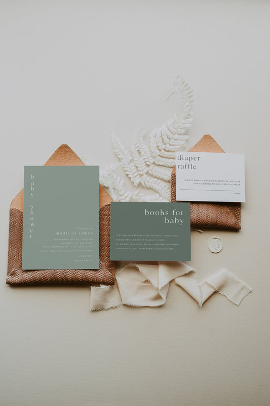 NOAH | Sage Green Baby Shower Invitation Suite Template, Oh Baby Minimalist Baby Shower Invite, Gender Neutral Shower, Editable Invitation