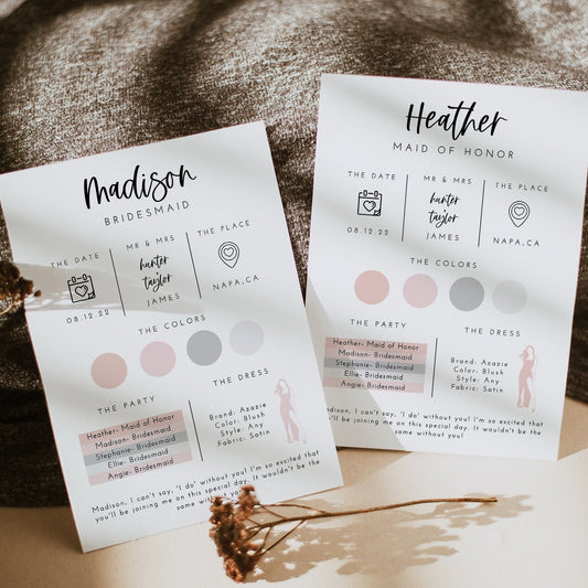 Bridesmaid Info Card Template, Bridesmaid Box Detail Card, Bridesmaid Proposal Info Card, Modern Bridesmaid Infographic