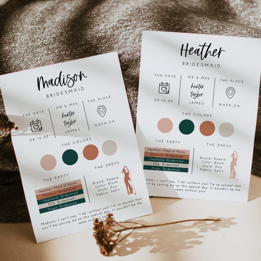 Bridesmaid Info Card Template, Bridesmaid Box Detail Card, Bridesmaid Proposal Info Card, Modern Bridesmaid Infographic