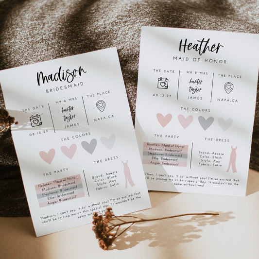 Bridesmaid Box Detail Cards, Bridesmaid Card Insert, Bridesmaid Proposal Idea, Bridal Party Detail Wedding, Custom Bridesmaid Card Printable