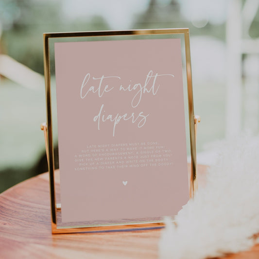Late Night Diaper Sign Printable, Baby Shower Late Night Diaper Game, Minimalist, DIY Editable Template, INSTANT DOWNLOAD #022MP